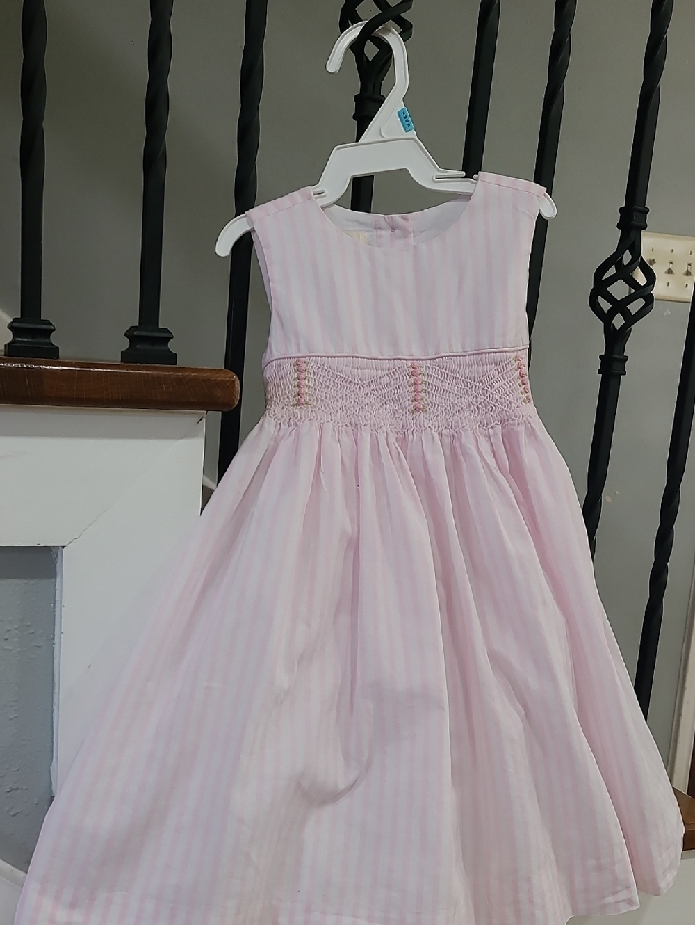 Laura Ashley Light Pink Striped Smocked Waist Girls Dress
